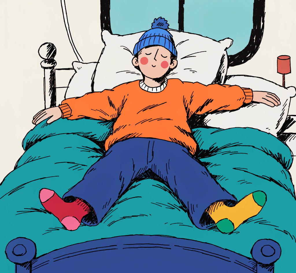 a cartoon man sleeping on his back